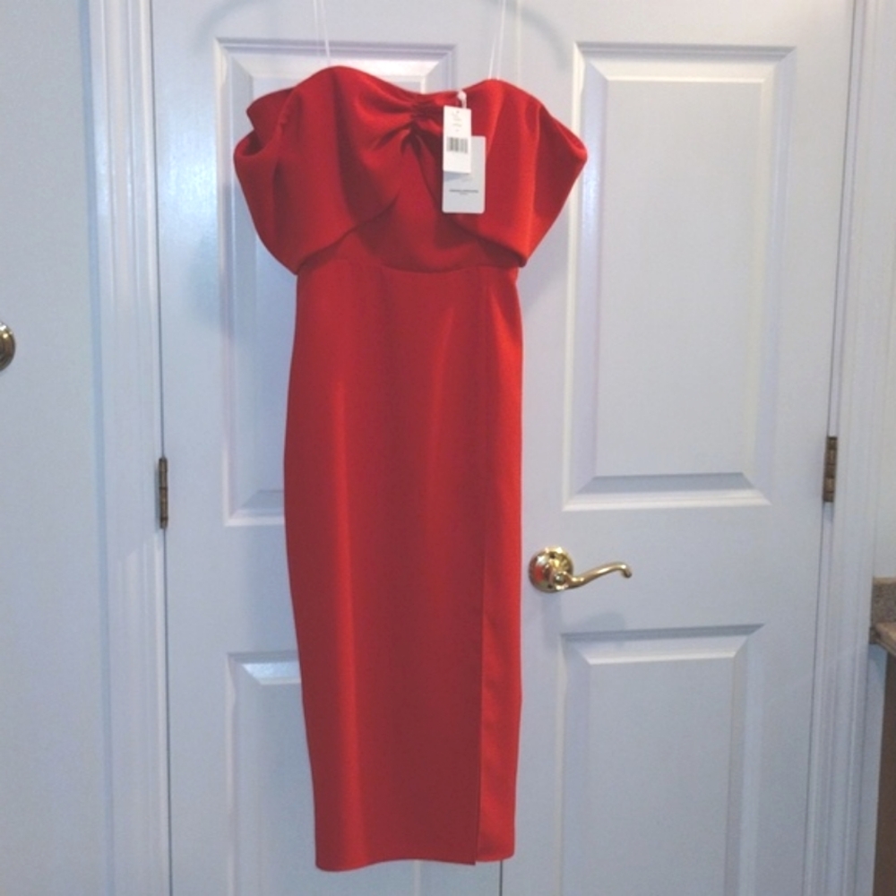 Amanda Uprichard Darien Off The Shoulder, Slit, Midi Dress in Lipstick Red 6 NWT - Picture 12 of 12